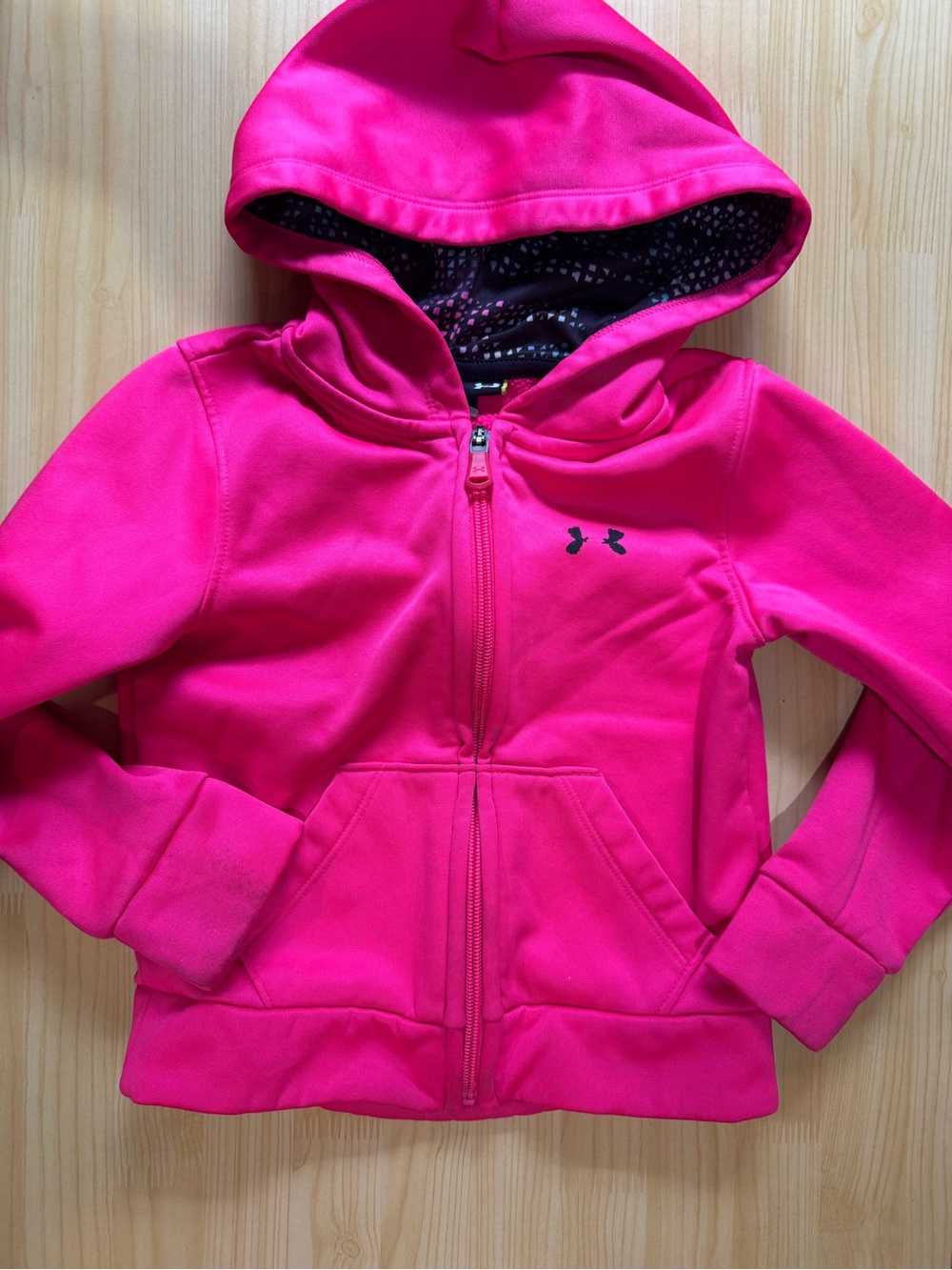 Under Armour Girls Hot Pink Full-Zip Hoodie with Printed Lining Size 3T
